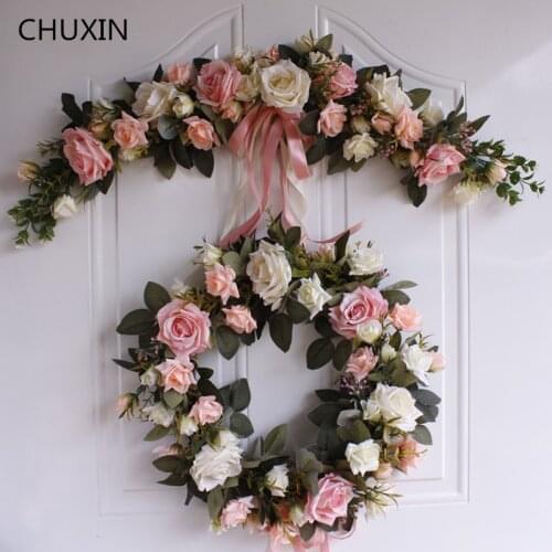 Rose Peony Artificial Flowers Garland European Lintel Wall Decorative Flower Door Wreath For Wedding Home Christmas Decoration