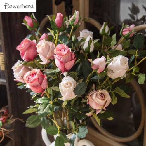 Wedding Decoration Fake Flower Simulation DIY Rose Bouquet Bulgarian Rose Silk Flower Floral Home Decoration Artificial Plants