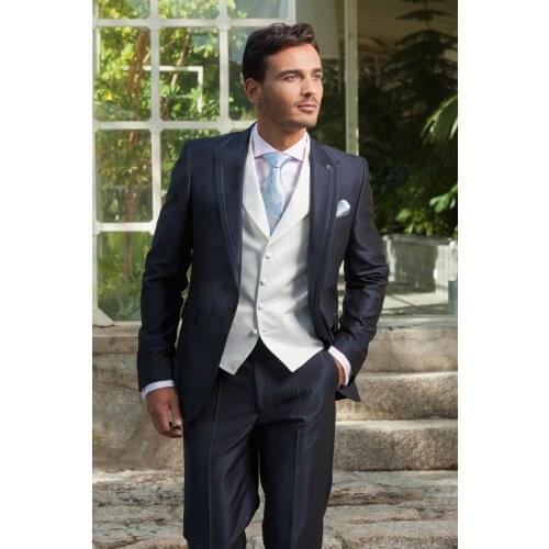 Charcoal one button mens bespoke suits Wedding suit for men Groom Tuxedos Groomsman Suit Jacket+Pants+Tie+Vest