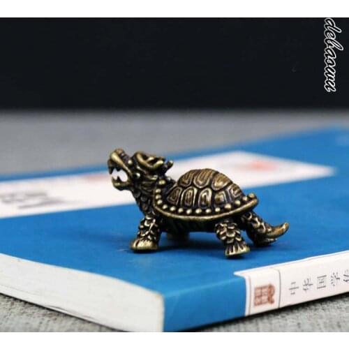 TOP Handmade work exorcise evil spirit bring Good luck money Dragon turtle Bronze carving mascot FENG SHUI amulet S size