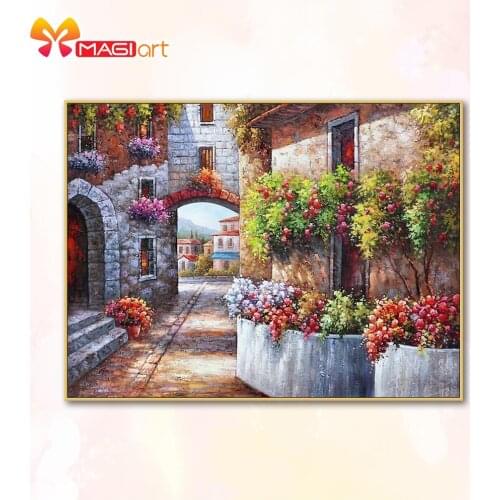 Cross stitch kits Embroidery needlework sets 11CT water soluble canvas patterns 14CT Seaside scenery spring town-NCMS089