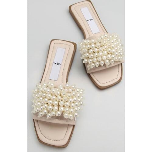 Womens Pearl Cubic Zirconia Slippers