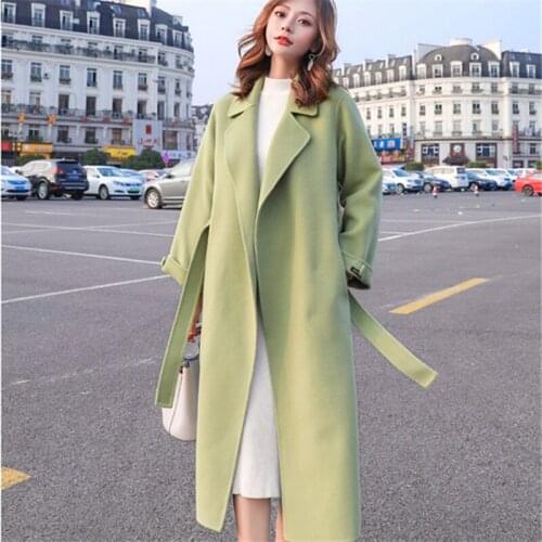2020 new fashion Autumn Winter Coat Women Woolen Coats With Belt Overcoats Long Windbreaker Wool Jackets Outerwear cothes tops