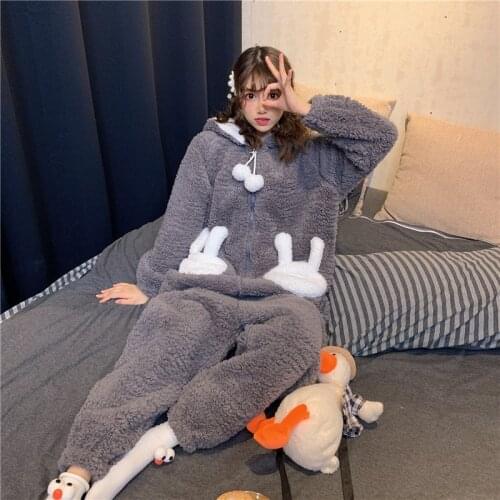 Winter thicken onesie pajamas female warm plush kawaii animal rabbit halloween cosplay rabbit homewear sleepwear jumpsuit costum