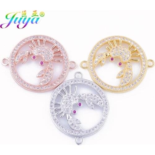 Zodiac Fine Jewelry Micro Pave Zircon Rose Eye Crab Cancer Connector Charm Pendant For Handmade Necklace Bracelet DIY Making