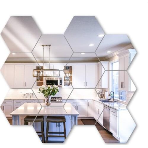 12 PCS Hexagon Mirror Tile Wall Sticker 3D Acrylic Mirror Wall Sticker Decor Stick for Home Living Room Bedroom 20 * 17 * 10 cm