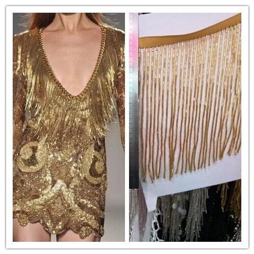 15cm high class gold beaded Fringe Ribbon Trim Fringe Tassel Lace Trim SYJ-6273 for party dress decoration