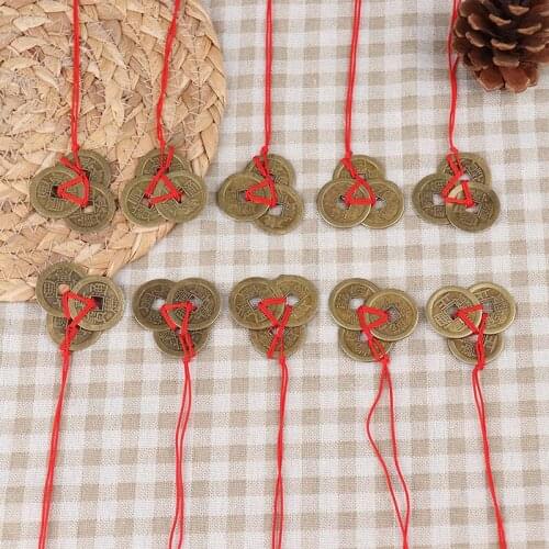 2Pcs /set Chinese Feng Shui Coins Meaningful Fortune Coins Red Strings Wealth Lucky