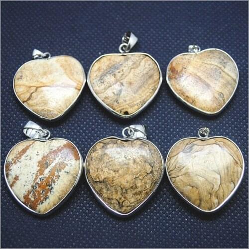 Nature gem stone pendants pictures jaspers rock stone heart shapes semi precious stone beads accessories size 32mm bracelets