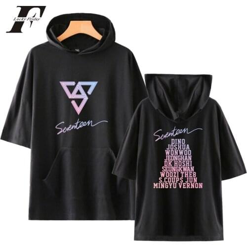 2018 SEVENTEEN kpop Print Short cotton Sleeve oversized Hoodies Sweatshirts Harajuku Women/Men harajuku Hip Hop Clothes