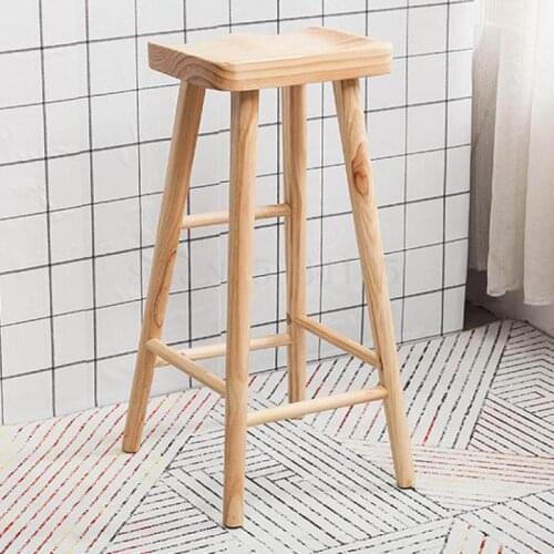 25 6Nordic Log Bar Chair Domestic Solid Wood Bar Chair Dining Table Stool High Foot Stool Simple Modern Bar Chair High Foot