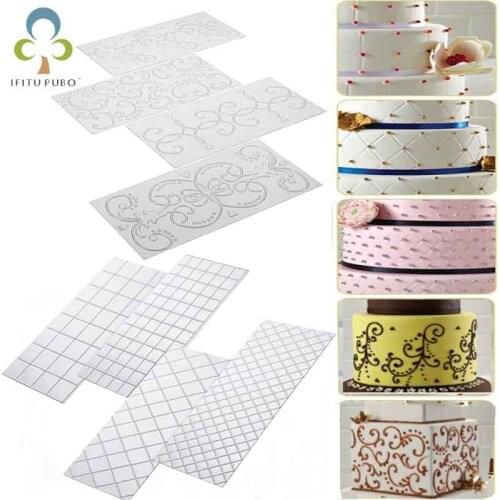 4pcs/Set Grid Transparent Texture Mat Cake Border Decorating Tools Fondant Imprint Mold Baking Mat Fondant Cutter Cake Tools ZXH