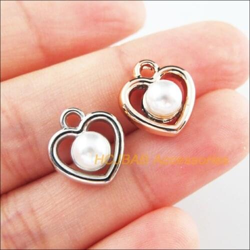 40Pcs Retro Dull Silver Plated KC Gold Color Acrylic Heart Charms Pendants 13x14mm