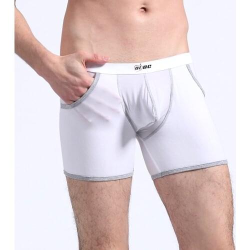 Side Pockets Male Long Boxer Shorts Ice Silk Mens Underwear Boxers Men Soft Long Leg Breathable Underpants Man for sports casual