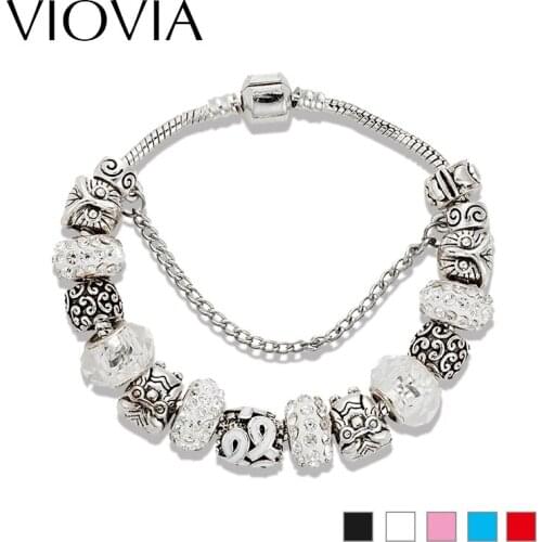 VIOVIA Owl Charm Bracelets & Bangles for women Bracelet Fashion Original DIY Jewelry Glass Beads Bracelet B15106