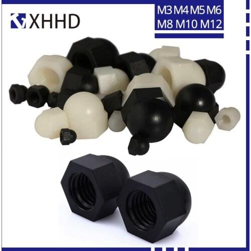 Black White Nylon Hex Cap Nut Metric Thread Plastic Hexagon Cover Dome Protection Decorative Acorn Nuts M3 M4 M5 M6 M8 M10 M12