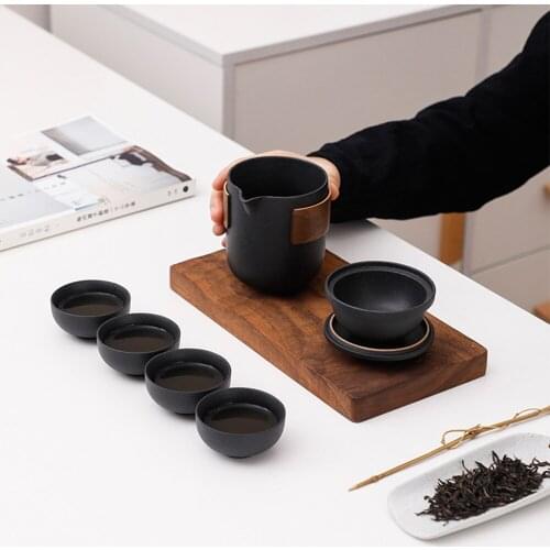 Ceramic Teapot Tea Cup Outdoor Car Travel Portable One Pot Four Cups Travel Tea Set Portable Teapot Japanese tea set