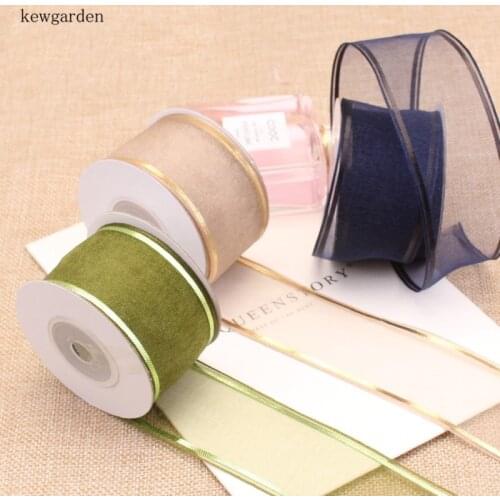 Kewgarden Bright Stripe Edge Organza Ribbons Handmade Tape DIY Bowknot Satin Ribbon Riband Packing Ribbon 5M