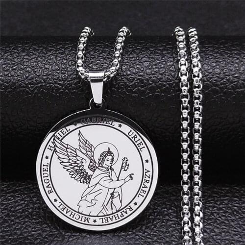 GABRIEL URIEL AZRAEL RAPHAEL MICHAEL RAGUEL HANIEL 7 big angels Stainless Steel Chain Necklaces Women Necklaces Jewelry XH267S02