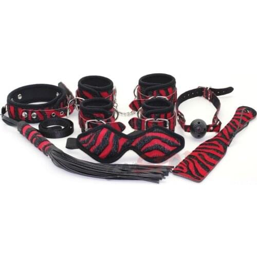Red bondage restraint kits for couples,sexy bondage restraint hand cuffs ankle cuffs and sex collar,adult products for couples