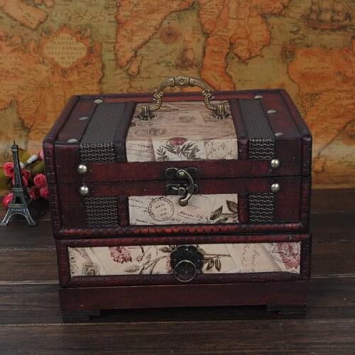 Hot Selling Retro Dressing Box Classic Chinese Jewelry Box with Mirror Wooden Household Storage Box Customization