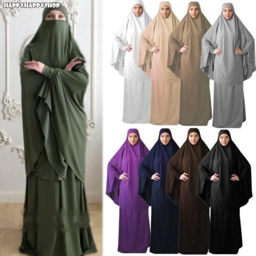 Muslim Women Prayer Clothes Abaya Sets Maxi Hijab Khimar Burqa Dress Islamic Ramadan Overhead Worship Service Robe Middle East