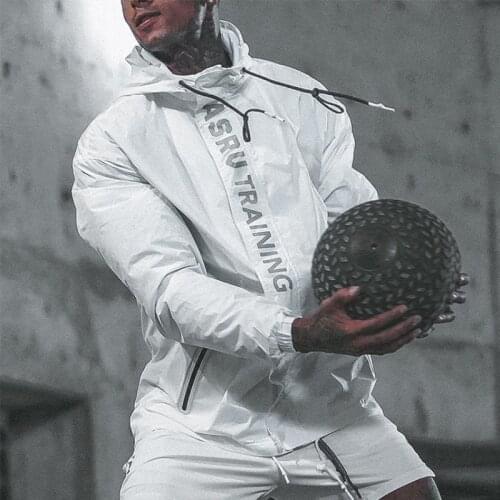 Mens Sport Jacket Windbreaker Running Hoodies Training Workout Clothing Coat Windproof Hooded Gym Fitness Sportswear Softshell