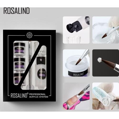 ROSALIND Acrylic Nail Kit For Nail Art Design Extension Carved For Manicure Nails kit Boxed Powder Set Top And Base No Need Lamp