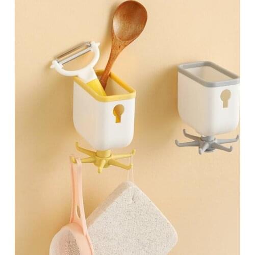 Wall Mount Storage Case with 6-Claw Rotatable Hook Universal Hanger Hanging Gadgets Storage Accessory for Bath Kitchen H88F