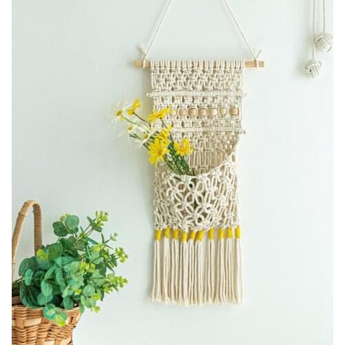 Macrame Wall Holder Magazine Storage Organizer, Wall Hanging Decor, Mail Holder Wall Mount Cotton Woven Hanging Pocket