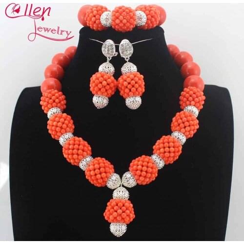 New Handmade Coral Beaded Balls Pendant Necklace Set New Wedding Coral African Jewelry Sets Gift Free Shipping N0088