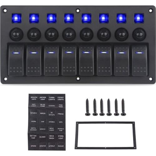 8 Gang Switch Panel Car Styling Waterproof 12V Car Auto Boat Marine Blue Led Rocker Switch Panel Circuit Breakers with Fuse Blue