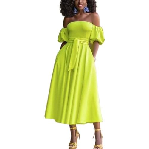 Slash Neck African Dresses For Women Party Robe African Clothes High Waist A Line Dress Belt Nightclub Vestidos 2021 Spring