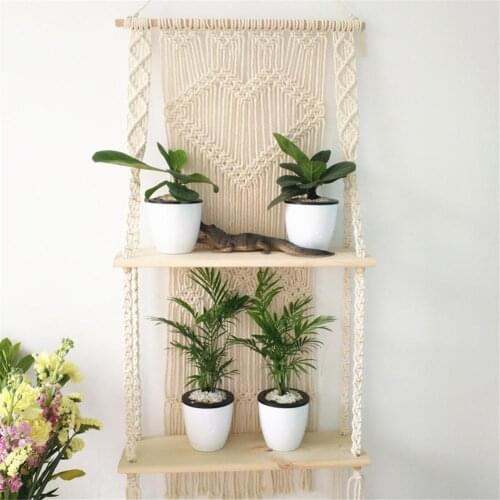 Macrame Hanging Planter Basket Wall handmade plant hanger pot indoor purl edging and wood bead Party Wedding Home Decoration
