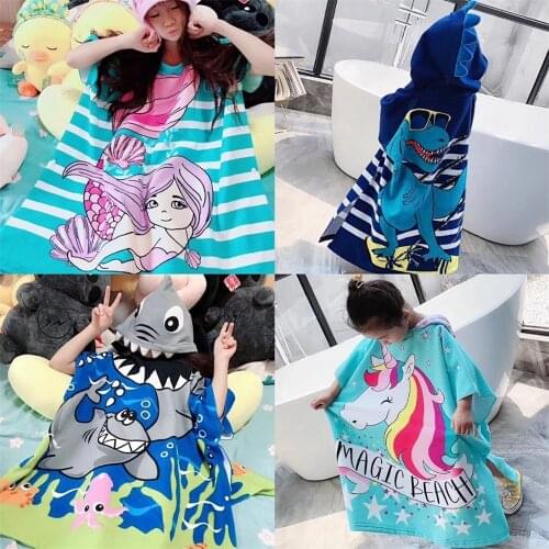 Child Bath Poncho Microfiber Fabric Poncho Boys Girls Summer Beach Poncho Robe Pool Swimming Towel Beach Dry Twoels with a Hood