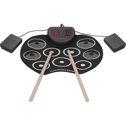 Portable Electronic Drum Set USB Roll Up Drum Pad Kit Built-in Speaker Sticks and Foot Pedals Digital Percussion Instruments