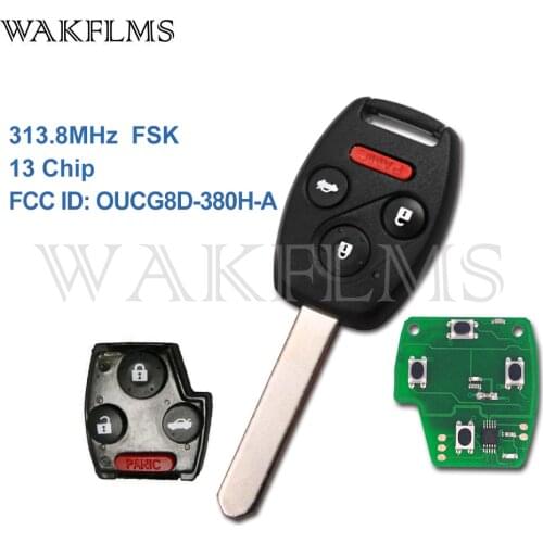 3+1 4 Buttons Remote Key Fob for Honda ACCORD CRV ELEMENT 2003 2005 2006 2007 ID13 Chip FCC ID OUCG8D-380H-A 313.8MHz No mark