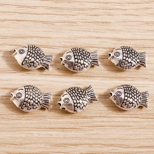 30pcs 8*12mm Tibetan Silver Color Alloy Fish Spacer Beads Charms Connectors for Jewelry Making Necklaces Bracelets Accessories