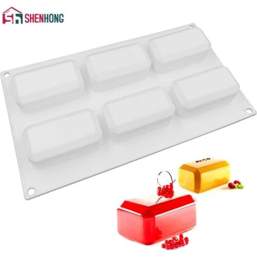 SHENHONG 6 Hole Brick Block Silicone Cake Mold For Baking Home Party Chocolate Mould Mousse DIY Baking Christmas Wedding