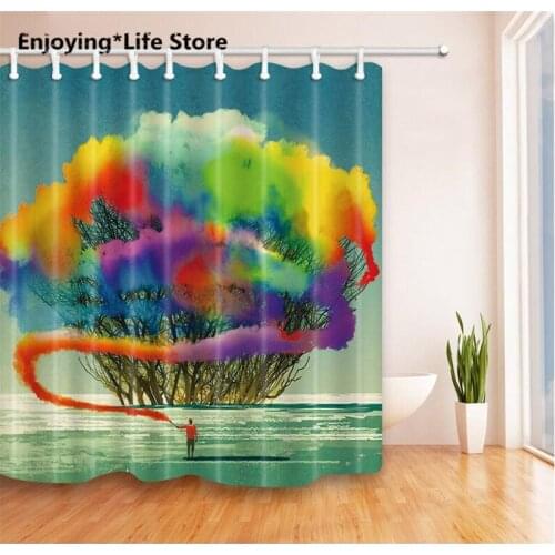 Inkjet Tree Shower Curtain Waterproof Fabric Shower Curtain Bathroom Decoration 72 x 72 with 12 Hooks