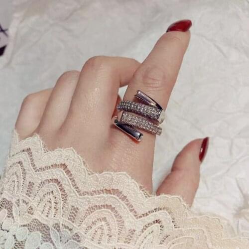 Exaggerated Geometric Design Metal Zircon Cross Open Rings For Woman Korean Fashion Jewelry Gothic Party Girls Unusual Ring