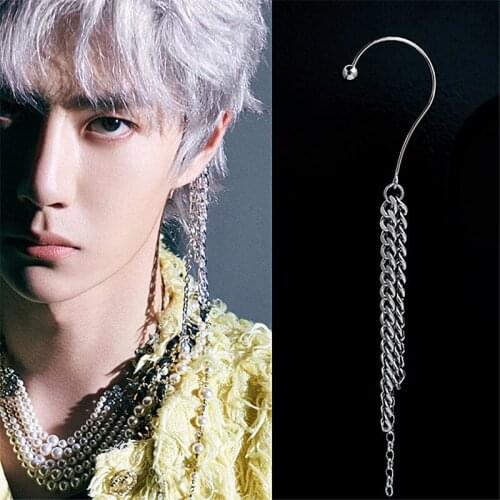 Hip Hop Punk Tassel Men Earrings After Hanging Metal Chain Earrings No Ear Hole Ear Bones Clip Lovers Earrings Party Jewelry