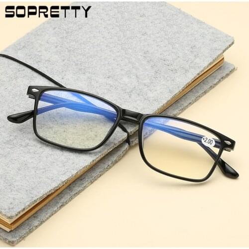 Only 7 g) Ultra-Light TR90 Unisex Square Reading Glasses ,Gift For Parents Presbyopia Prescription Hyperopia Eyeglasses R0806