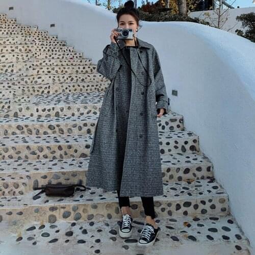 Womens Windbreaker Long Spring Autumn Plaid Korean Loose Ladies Cape Trench Coat Female Casual Temperamentg Windproof Jacket