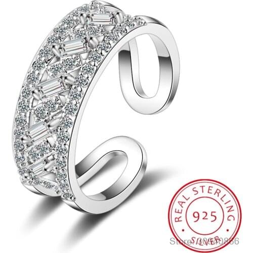 925 Sterling Silver Luxury Zirconia Crystal Double Layer Rings for Women Fine Jewelry Fashion Open Adjustable Finger Ring