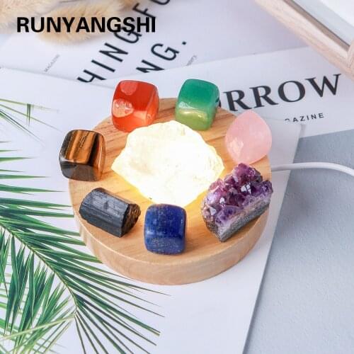 1Set Natural crystal Seven color chakra Therapy Stone Amethyst cluster Lamp holder Home Furnishing decoration