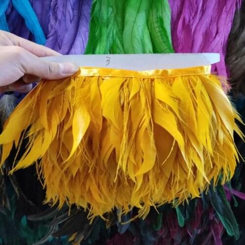 1Yards golden Natural Turkey and Ostrich Feather Ribbon 10-15cm/4-6 inch For weddings Dress/Craft Supplies Decoration