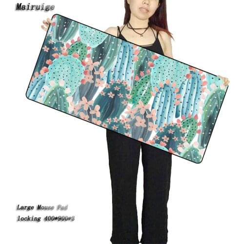 Mairuige 90X40CM Spotted Flower Cactus Gaming Large Locking Edge Mouse Pad Computer Waterproof Mousepad Best Mats for Gamer