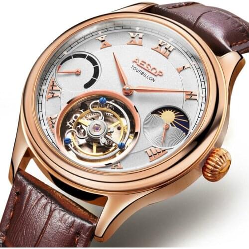 2020 New Men Moon Phase Tourbillon Mechanical Watch Luxury Sapphire Dial Real Tourbillon Leather Mens Watches relogio masculino