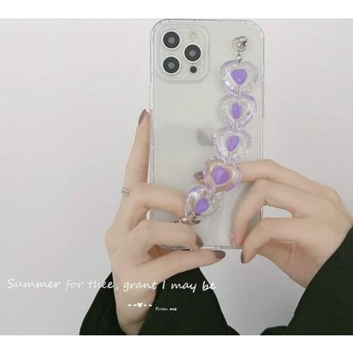 Love Heart Chain Clear TPU Soft Shockproof Transparent Back Phone Case Cover For iPhone 7 8 Plus 11 12 Pro Max XR XS Max Skin